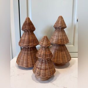 Set of 3 Rattan Basket Weave Woven Christmas Tree